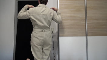 Handjob in denim Jumpsuit