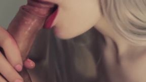 RED LIPSTICK CLOSE UP BLOWJOB. DROLLING SPIT AND CUM IN MOUTH.