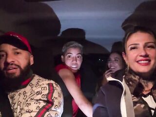 Uber woman picks up a lesbo pair at Guarulhos airport! And they end up doing the huge immodest thing in the car, all sucking and getting juicy!