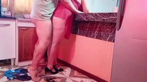 Cheating Wife with Big Ass Fucked Standing in the Kitchen by the Neighbor - Husband Doesn't Know!