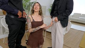 tattooed italian slut takes bbc & colombian dick - double penetration & anal creampie