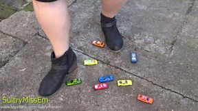 stomping toy cars