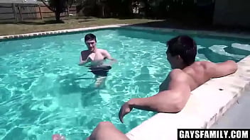 Hot Step Brother Have Threesome at Pool Side