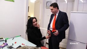 Andrea Dipr and the hot brunette in red who loves to suck lollipop and hard cock