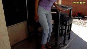 sablique von lux wetting her tight pants on patio restaurant