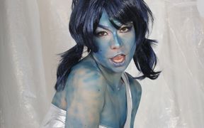 357 Rebeka Black with Blue Airbrush with Wig