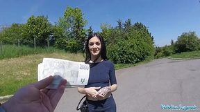 Tiny Brunette Lullu Gun experiences first time public fuck in park with a stranger for cash