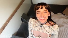 Cheerful brunette fitted big cock in moving truck