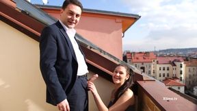 Andrea Dipre outdoor blowjob on the roof in Prague