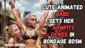 Sexy animated gym babe gets her gorgeous smooth toned muscled armpits licked by two kinky fetish girls in BDSM Bondage