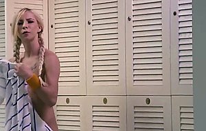 Skinny blonde banged in the gym shower