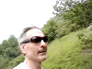 Italian brunette hair gets drilled by 2 dudes in the woods