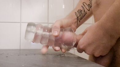 Big cock fucking a fleshlight while moaning in Swedish
