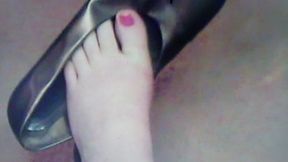 Sexy gold flats barefoot closeup shoeplay