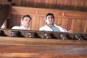 Two lucky school guys screwing a lesbian couple