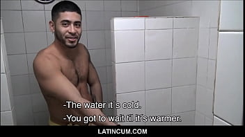 Two Hot Amateur Young Latino Jocks Paid Cash By Stranger To Fuck In Gym Shower