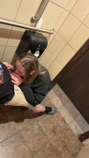 Wife Almost Caught Sneaking in to Restroom to Get Fucked