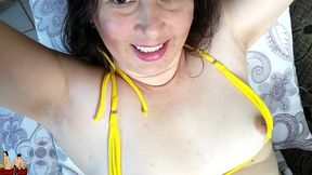 hairy armpits, micro biquini, exhibitionism and small penis humiliation