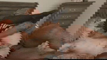 Stepdad comforts TS stepteen on the bed