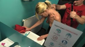 Blonde Office Slut Fucked in Company Toilet!!