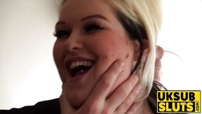 Busty British hottie gets dominated and fucked rough in all positions