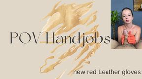 pov handjobs in new red leather glove