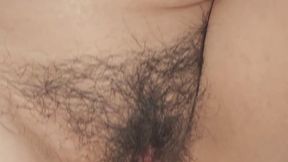 Hairy dildo riding close up