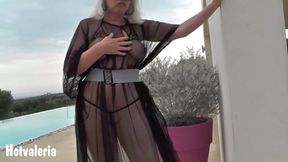 In the negligee by the pool