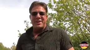 Stacked blonde rides and fucks lucky dude outdoors