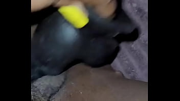 Horny ebony fucks wet pussy