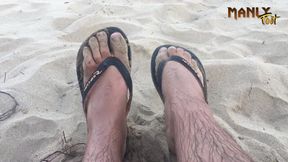 Cum Sand & Flip Flops - Nudist Beach - Cum Feet Socks Series - Manlyfoot - Episode 2