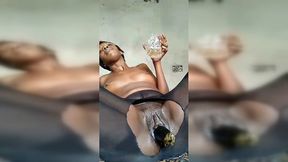 milf nikkie fucks a huge eggplant and tastes her squirt