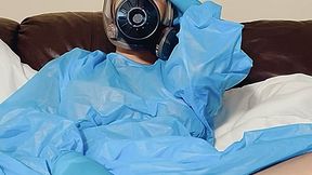 Gloved, gas mask gf gives light JOI