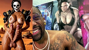 Mad Max Double Transgender Cock Babe Jerks Off And Cums From Both Of Her Hard Trans Cocks, AI Generated