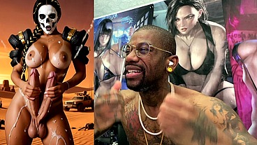 Mad Max Double Transgender Cock Babe Jerks Off And Cums From Both Of Her Hard Trans Cocks, AI Generated