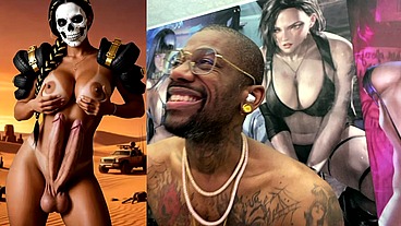 Mad Max Double Transgender Cock Babe Jerks Off And Cums From Both Of Her Hard Trans Cocks, AI Generated