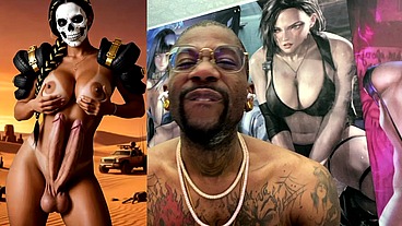 Mad Max Double Transgender Cock Babe Jerks Off And Cums From Both Of Her Hard Trans Cocks, AI Generated