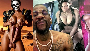 Mad Max Double Transgender Cock Babe Jerks Off And Cums From Both Of Her Hard Trans Cocks, AI Generated