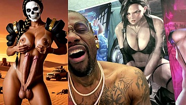 Mad Max Double Transgender Cock Babe Jerks Off And Cums From Both Of Her Hard Trans Cocks, AI Generated