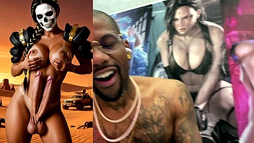 Mad Max Double Transgender Cock Babe Jerks Off And Cums From Both Of Her Hard Trans Cocks, AI Generated