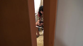 My horny 18 year old stepson caught me pissing from my hairy mature pussy !!!!