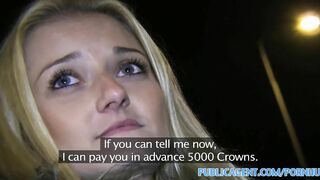 PublicAgent Long Haired Blonde Takes Big Cum Loud in her Mouth
