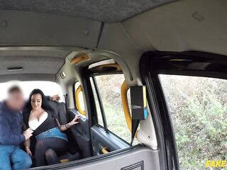 Since this honey didn't have enough money for the ride, busty brunette decided to screw a taxi driver