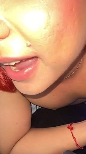 Aline About to Suck His Own Cock