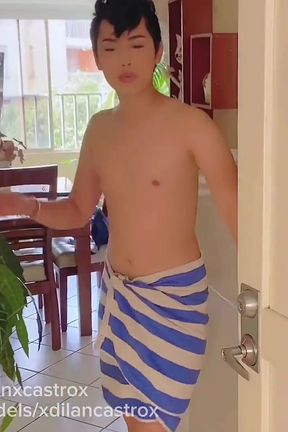 Young Twink Waits for Me in a Towel, I Fuck Him Bareback and Cum Inside His Cute Ass, Anal Creampie