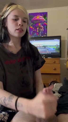 Amateur GF gets a cumshot while showing off her small tits in a cute, real-life