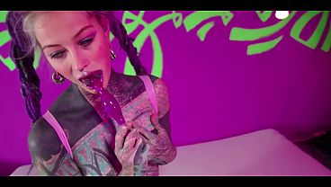 Tattooed Solo Slut Destroys Her Ass with Self Anal Play