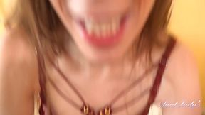 Horny brunette MILF in stockings masturbates and cums