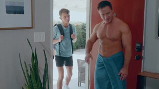 Fit lad sees the muscular body of the pervy stepfather