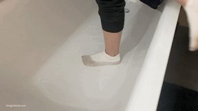 DIRTY WET SOCKS WASHING IN A BATHTUB - MOV HD